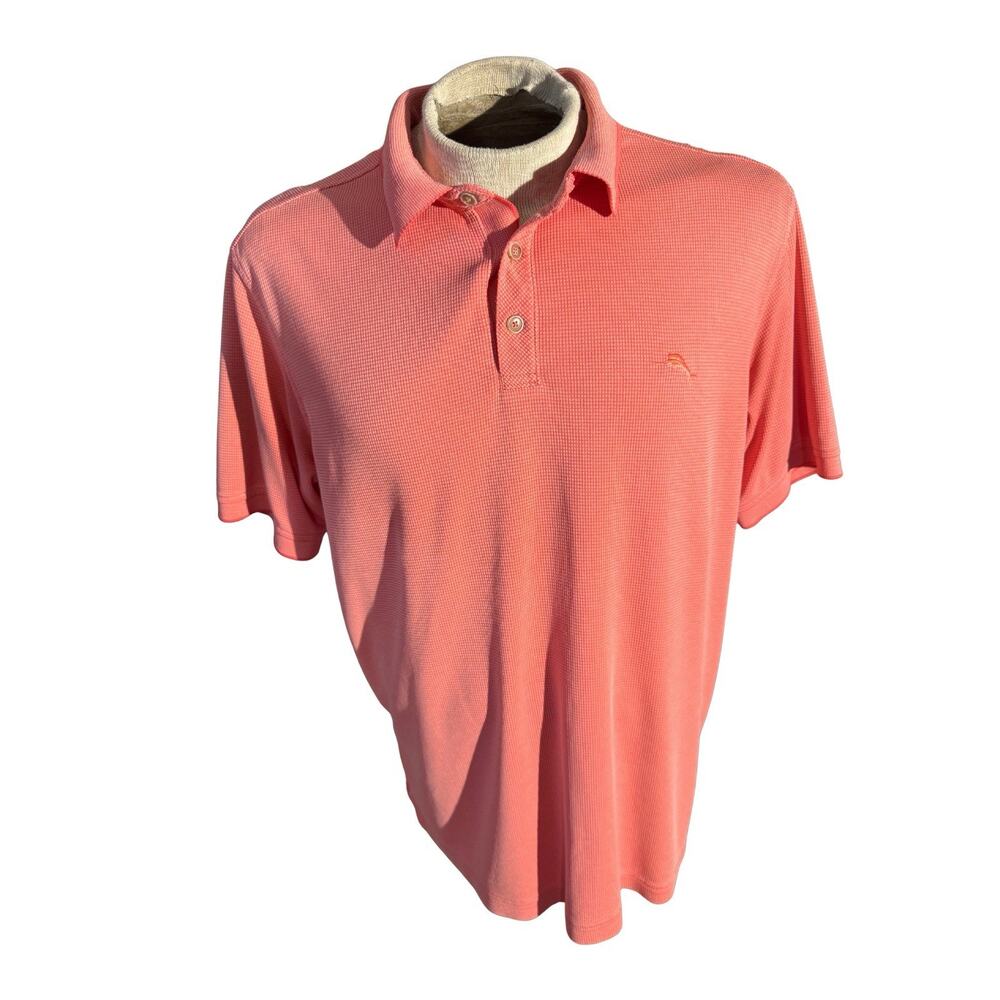 Tommy Bahama Men’s Coral Polo Shirt Large Silk Blend Short Sleeve Island Style